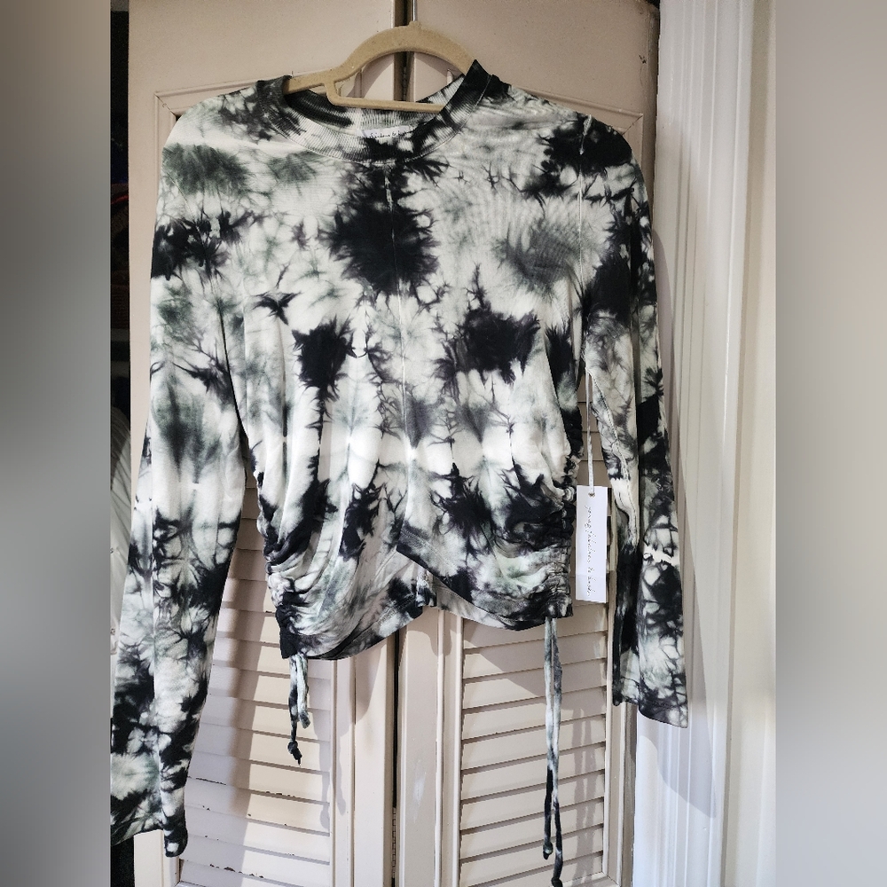 Young Fabulous And Broke Tie-Dye Ruched Long Sleeve Top - Black and White